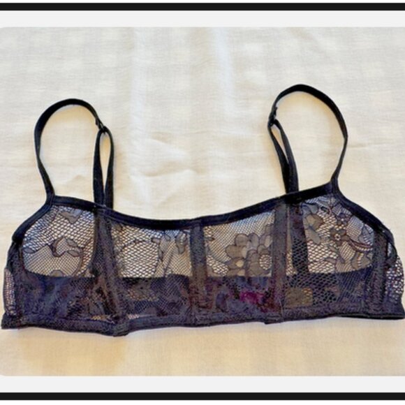 Maison Close Lace Bralette | Size Small | Sheer Black Floral Mesh - Picture 1 of 9